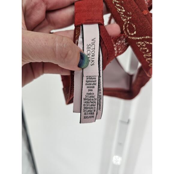 Victorias Secret Womens Sz 32C T Shirt Lightly Lined Wireless Bra Rust Lace - Picture 4 of 5